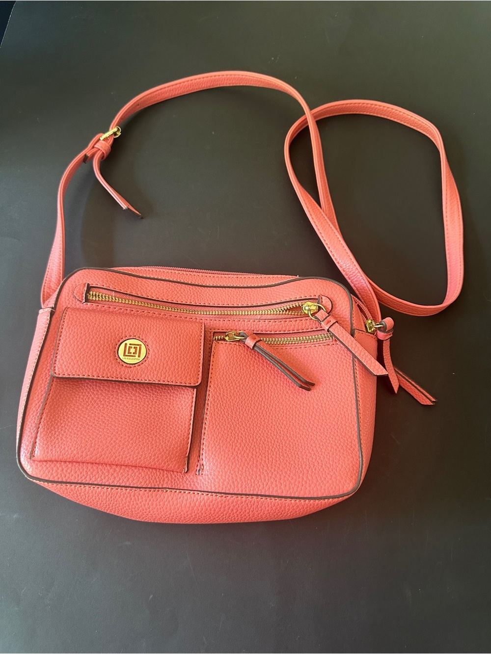 Liz Claiborne Coral Crossbody Bag with Gold-Tone Accents